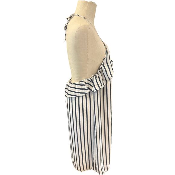 J. Crew Shift Dress Womens Size XL Navy White Striped Halter Ruffle Backless - Picture 2 of 5